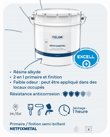 Peinture 2 en 1 primaire et finition semi-brillant de protection des métaux - NETFIXMETAL