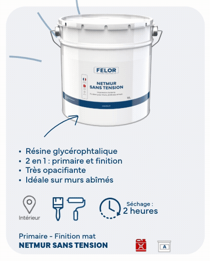 Peinture 2 en 1 impression et finition isolante pour murs abîmés, plafonds, boiseries - NETMUR SANS TENSION