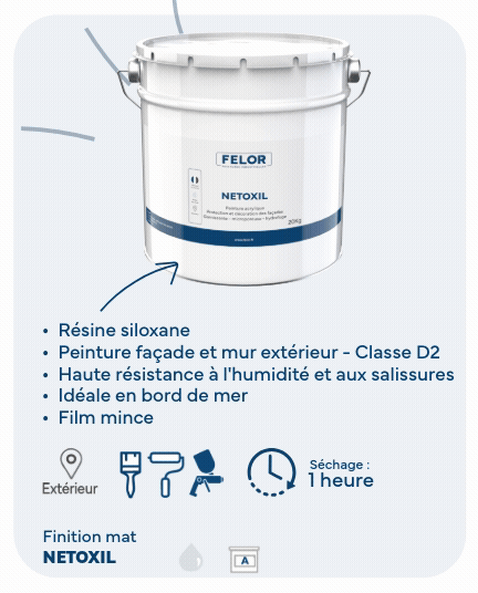 Peinture pour façade hydrofuge à base de résine siloxane film mince Autres teintes - NETOXIL