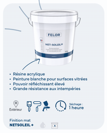 Peinture de protection solaire et anti chaleur permanente pour verrières, vérandas, ateliers - NETSOLEIL+