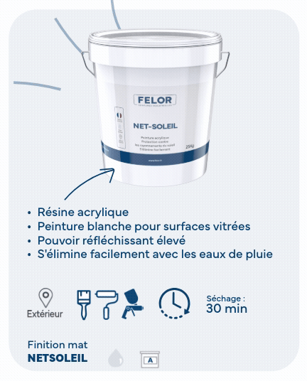 Peinture de protection solaire et anti chaleur temporaire pour verrières, vérandas, ateliers - NETSOLEIL