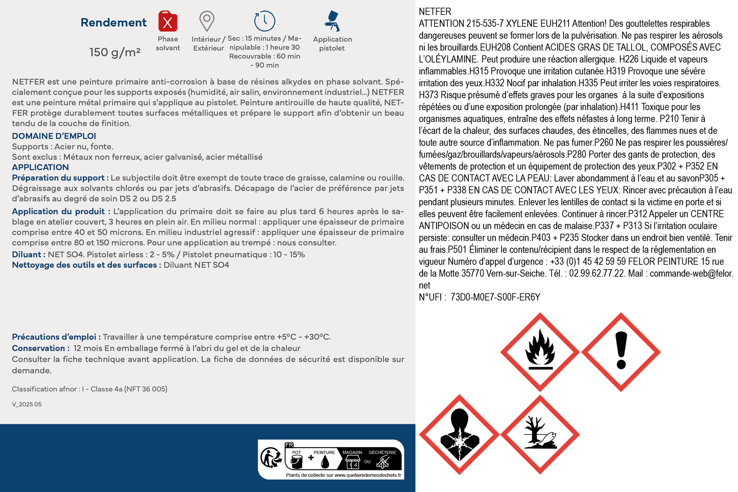 Primaire antirouille satiné pour métal - Toutes teintes - NETFER application pistolet