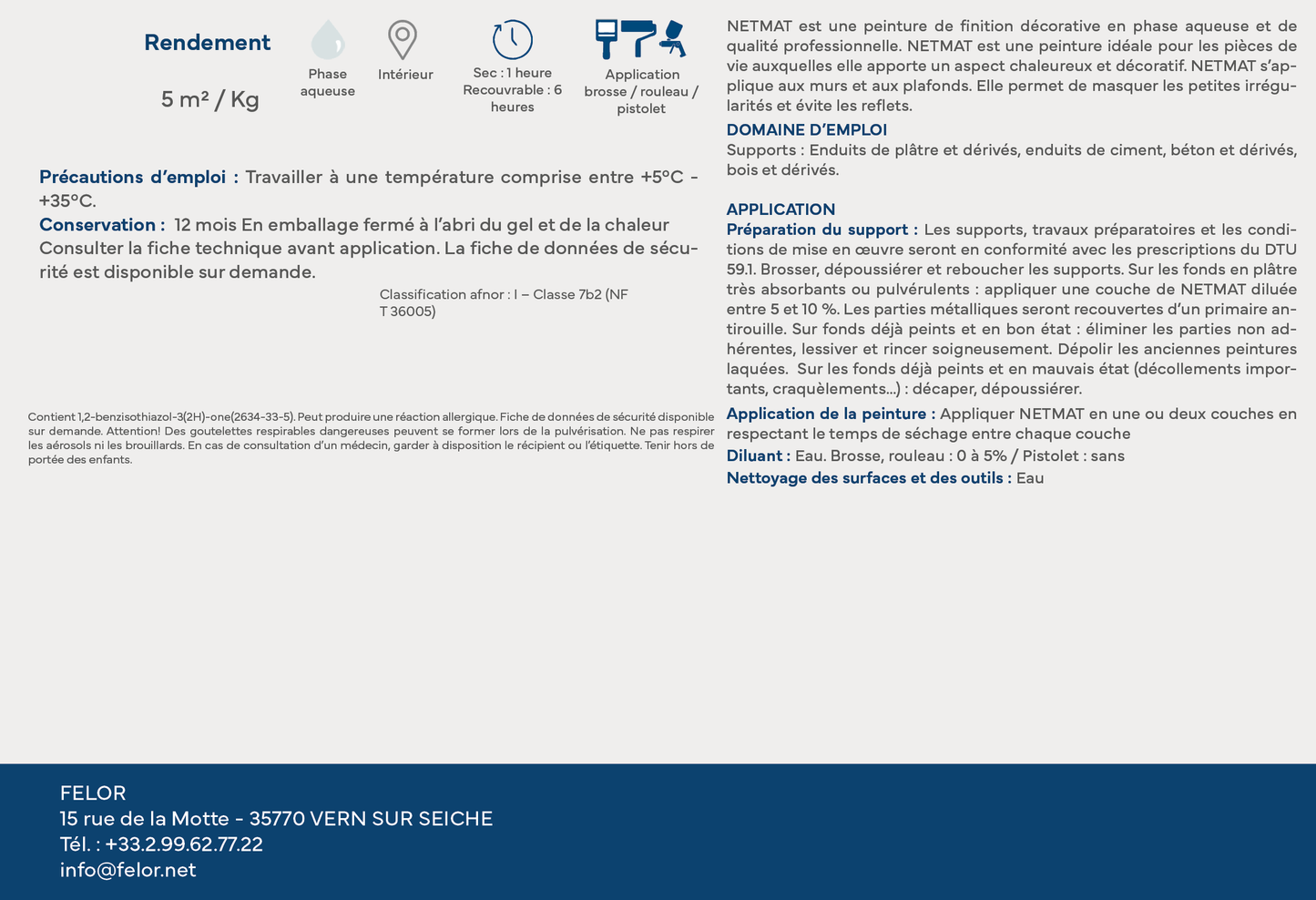 Peinture de finition mate pour plafonds et murs intérieurs - Autres teintes - NETMAT