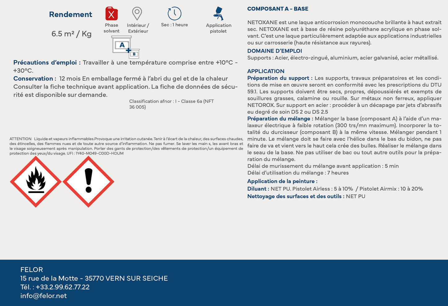 Laque de finition monocouche polyuréthane anticorrosion pour métal - toutes teintes - NETOXANE HB - AC