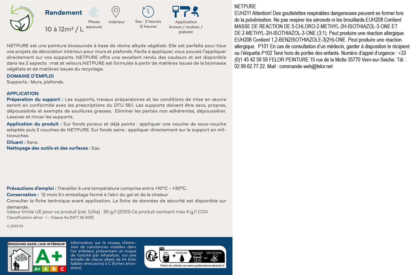 Peinture de finition biosourcée pour la décoration des murs et plafonds intérieurs - NETPURE
