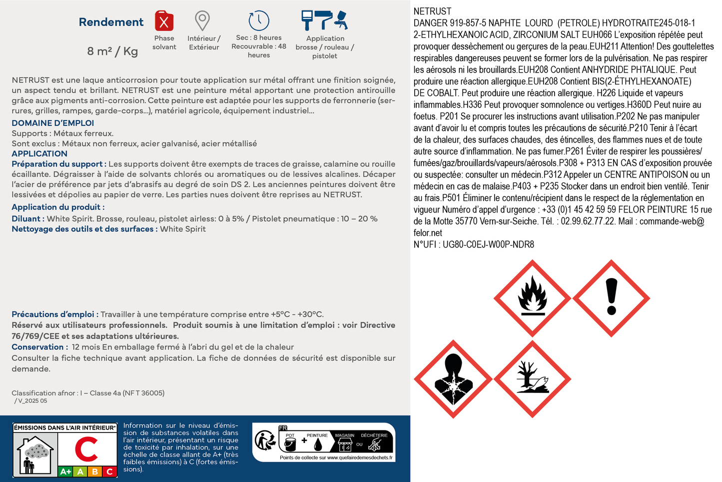 Laque de finition antirouille pour métal - Toutes teintes - NETRUST
