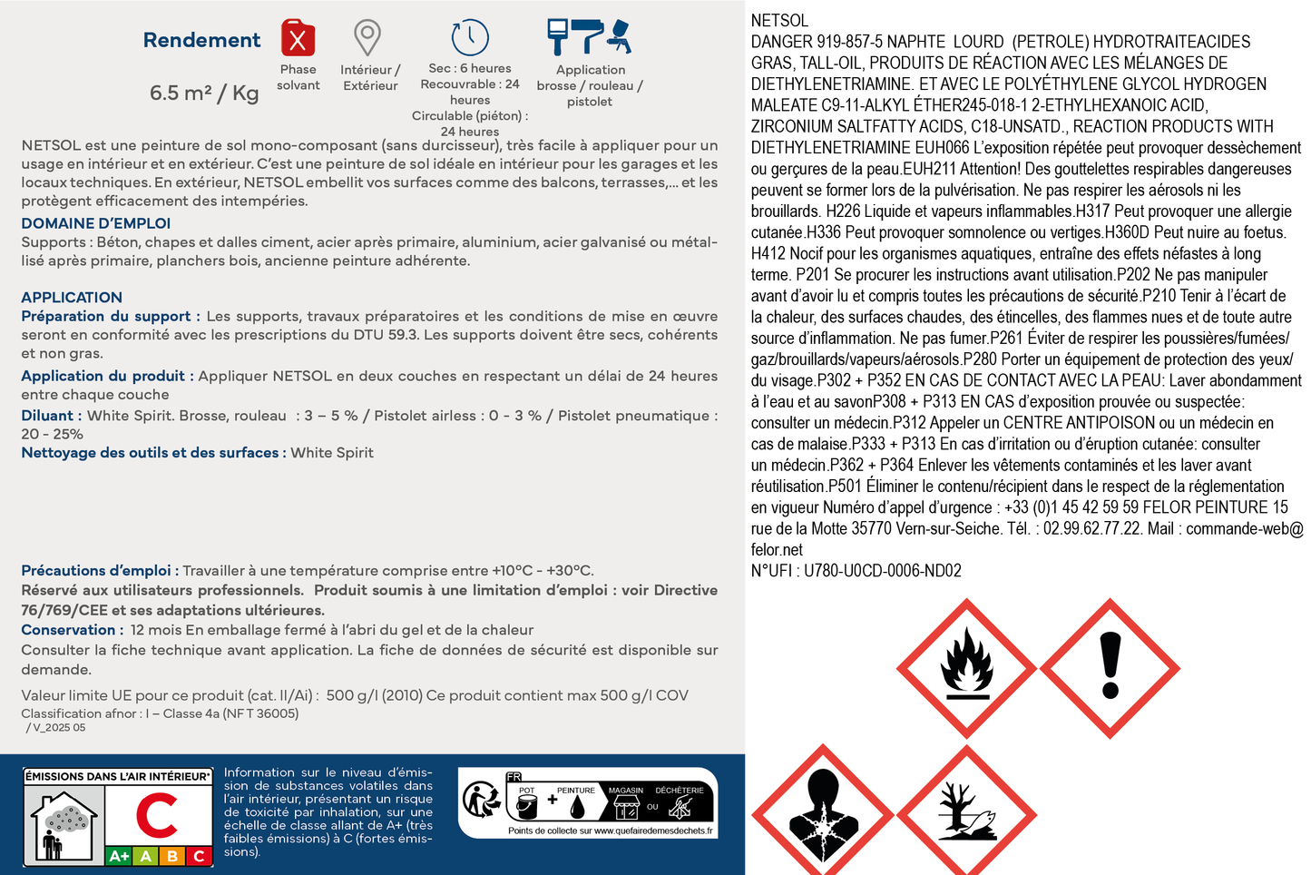 Peinture sol trafic léger int / ext - Toutes teintes - NETSOL