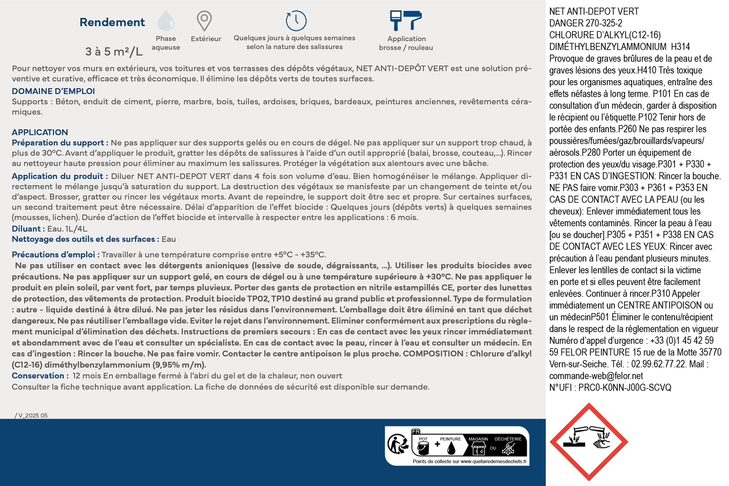 Nettoyant pour l'élimination des salissures végétales - NET ANTI-DEPOT VERT