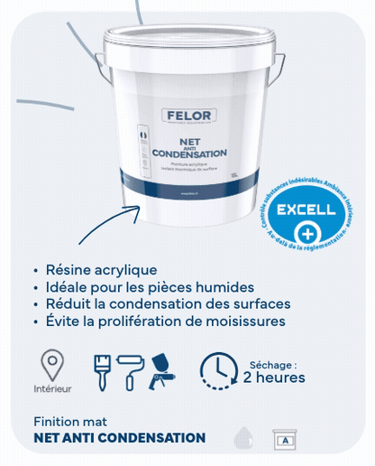 Peinture isolante thermique mur intérieur des pièces humides - Blanc - NET ANTICONDENSATION