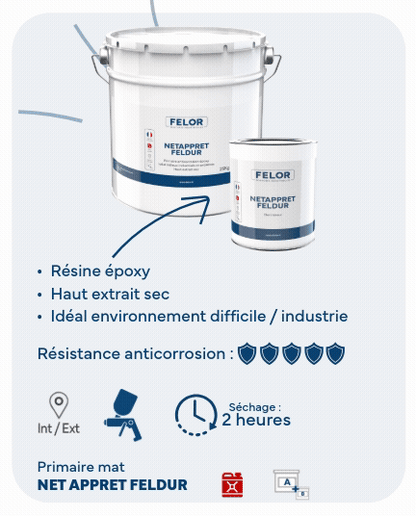 Primaire antirouille métal à haut extrait sec - NETAPPRET FELDUR