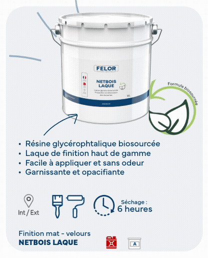Peinture laque biosourcée pour boiseries intérieur et extérieur - NETBOIS LAQUE