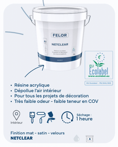 Peinture de finition mur et plafond intérieur - Ecolabel - Toutes teintes - NETCLEAR