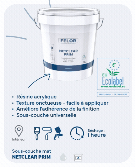 Sous-couche Ecolabel pour mur et plafond intérieur - NETCLEAR PRIM