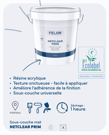 Sous-couche avant finition mur et plafond intérieur - Ecolabel - NETCLEAR PRIM