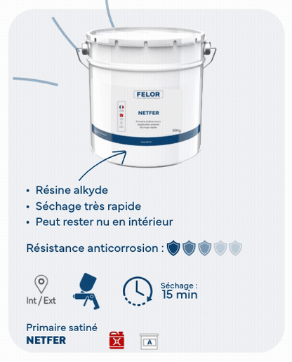 Primaire antirouille métal - Gris 101 - NETFER application pistolet