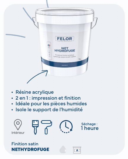 Peinture anti-humidité 2en1 pour murs et plafonds intérieurs, spécial salle de bain - blanc - NET HYDROFUGE