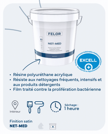 Peinture hygiène mur et plafond intérieur pour hôpitaux, laboratoires, écoles, vestiaires - NET MED