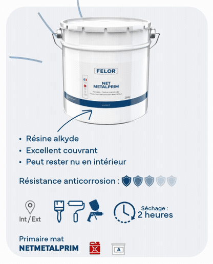 Peinture primaire antirouille métal - Gris 101 - NETMETALPRIM