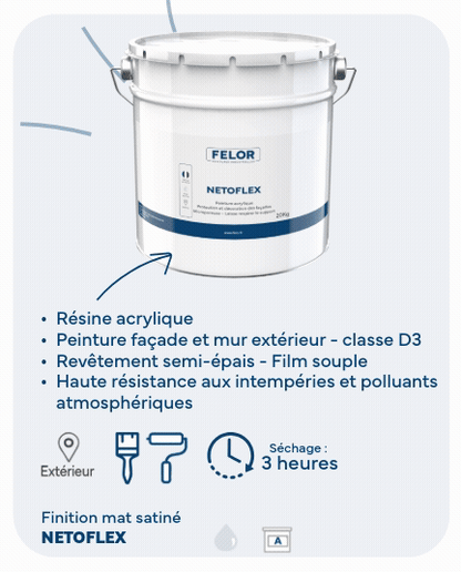 Peinture façade D3 film semi-épais plastique haute résistance - Blanc - NETOFLEX