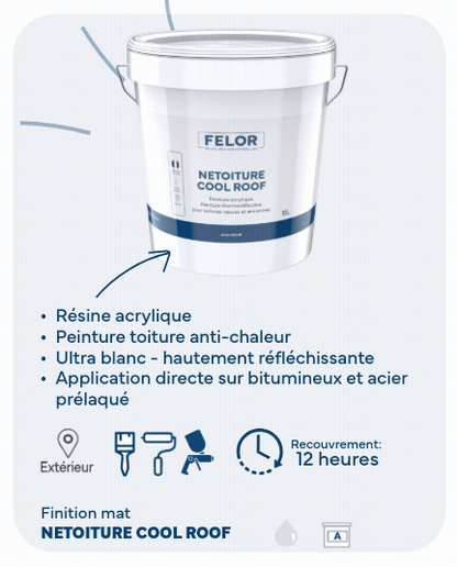 Peinture anti chaleur thermoréflective pour la protection des toitures - Blanc - NETOITURE COOL ROOF