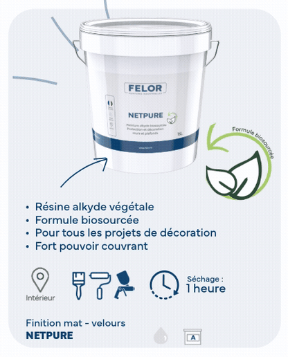 Peinture de finition décorative biosourcée mur et plafond intérieur - NETPURE