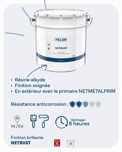 Laque de finition antirouille métal - Toutes teintes - NETRUST