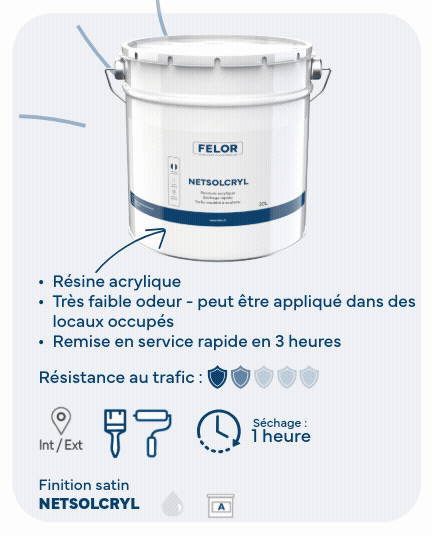 Peinture sol anti poussière intérieur et extérieur, vestiaires, locaux techniques Toutes teintes - NETSOLCRYL