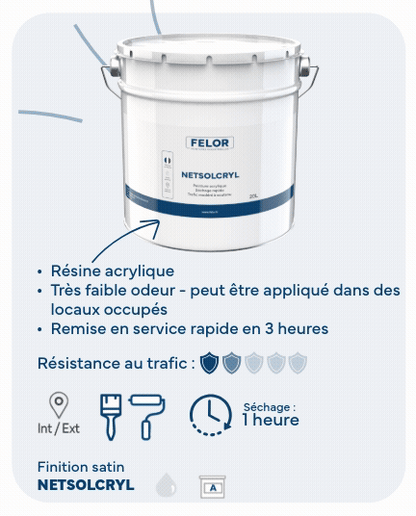 Peinture sol trafic léger int/ext pour remise en service rapide -  Blanc - NETSOLCRYL