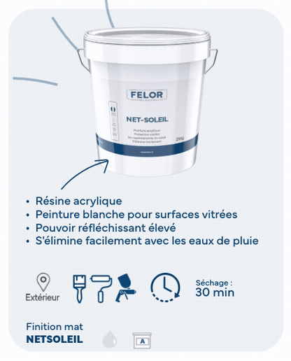 Peinture de protection solaire et anti chaleur temporaire pour verrières, vérandas, ateliers - NETSOLEIL
