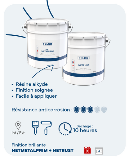 Kit antirouille primaire + finition métal au rouleau / brosse