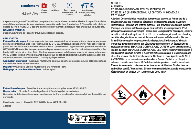 Peinture pour façade à base de résine pliolite toutes teintes - NETIOLITE