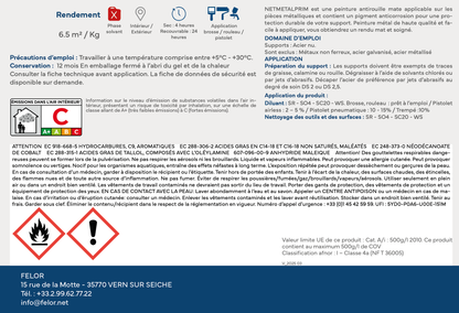 Peinture primaire antirouille métal - Brun/Rouge - NETMETALPRIM