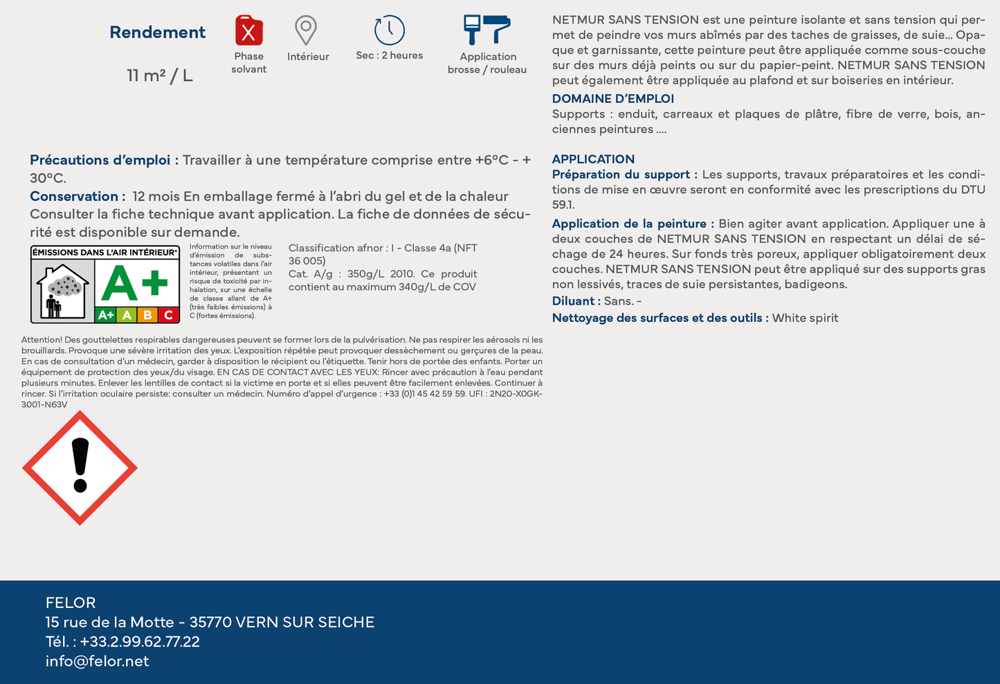 Peinture 2 en 1 impression et finition isolante pour murs, plafonds, boiseries - NETMUR SANS TENSION