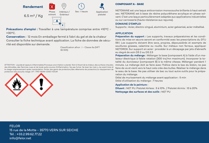 Laque de finition monocouche anticorrosion métal - toutes teintes - NETOXANE HB - AC