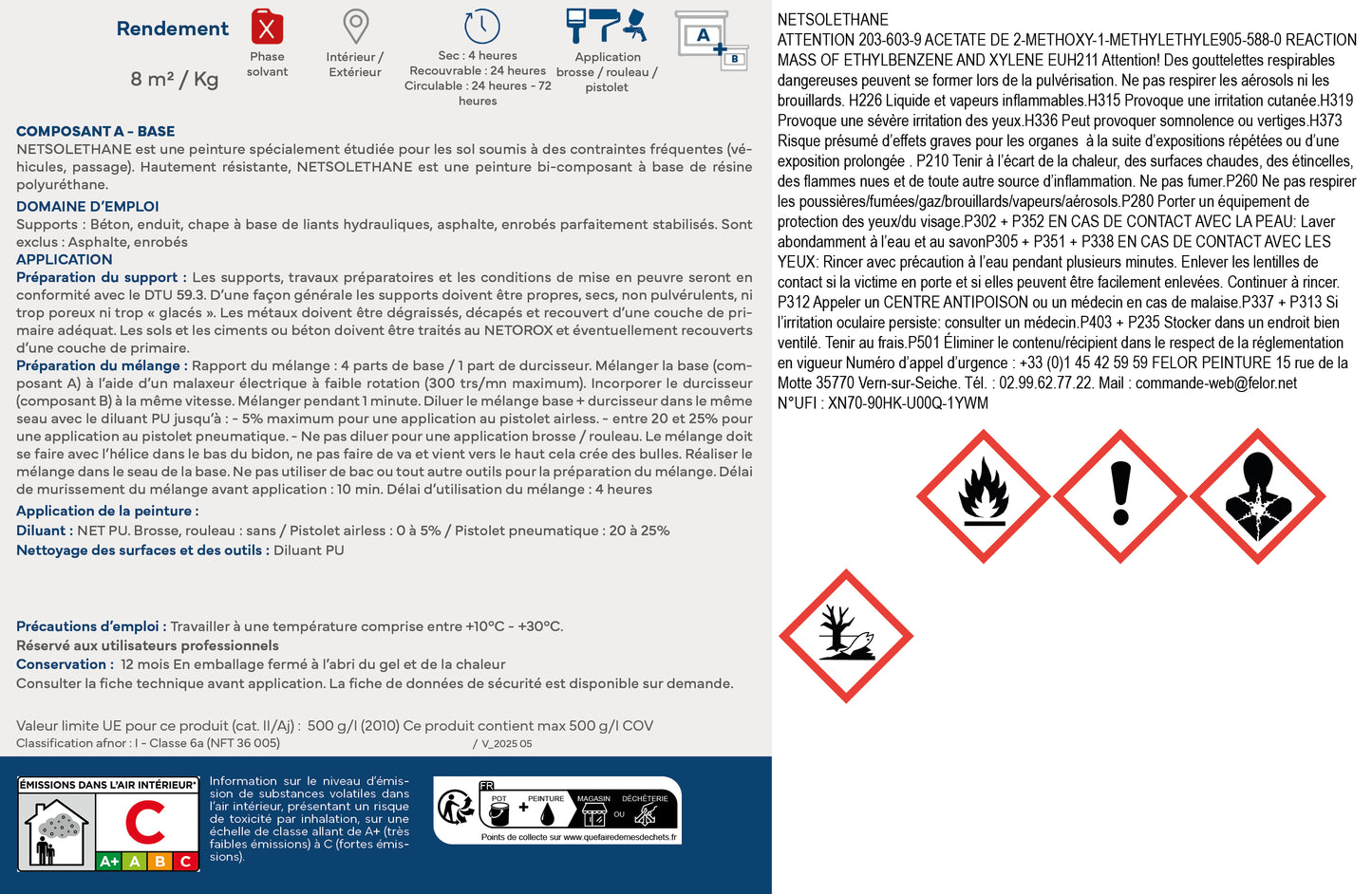 Peinture sol PU intérieur & extérieur - trafic intense - NETSOLETHANE