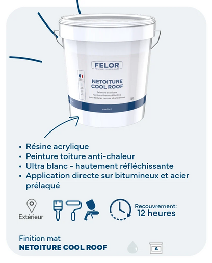 Peinture anti-chaleur pour toitures - Blanc - NETOITURE COOL ROOF