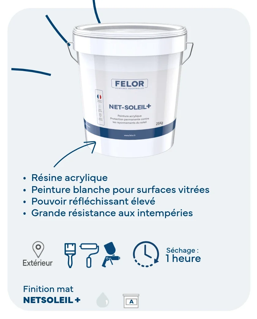 Peinture permanente anti-chaleur pour verrières, vérandas, ateliers - NETSOLEIL +