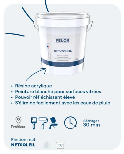 Peinture temporaire anti-chaleur pour verrières, vérandas, ateliers - NETSOLEIL