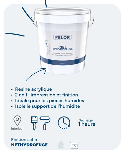 Peinture anti-humidité mur et plafond intérieur, spécial salle de bain - NET HYDROFUGE