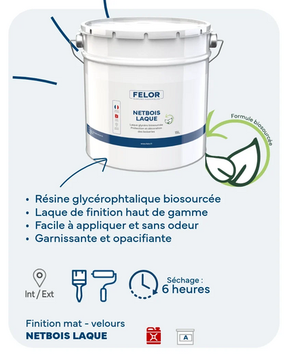 Peinture laque biosourcée pour boiseries intérieur et extérieur - NETBOIS LAQUE