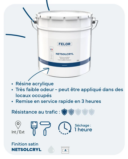 Peinture sol séchage rapide intérieur & extérieur - trafic léger - Blanc - NETSOLCRYL