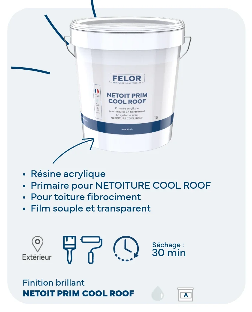 Primaire pour peinture anti-chaleur sur toiture fibrociment - Blanc - NETOIT PRIM COOL ROOF