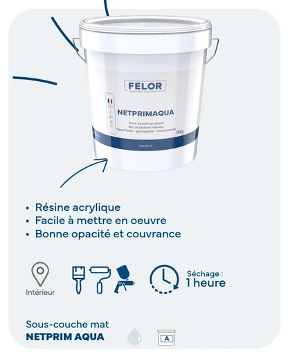 Sous-couche avant finition mur et plafond intérieur - Blanc - NETPRIM-AQUA