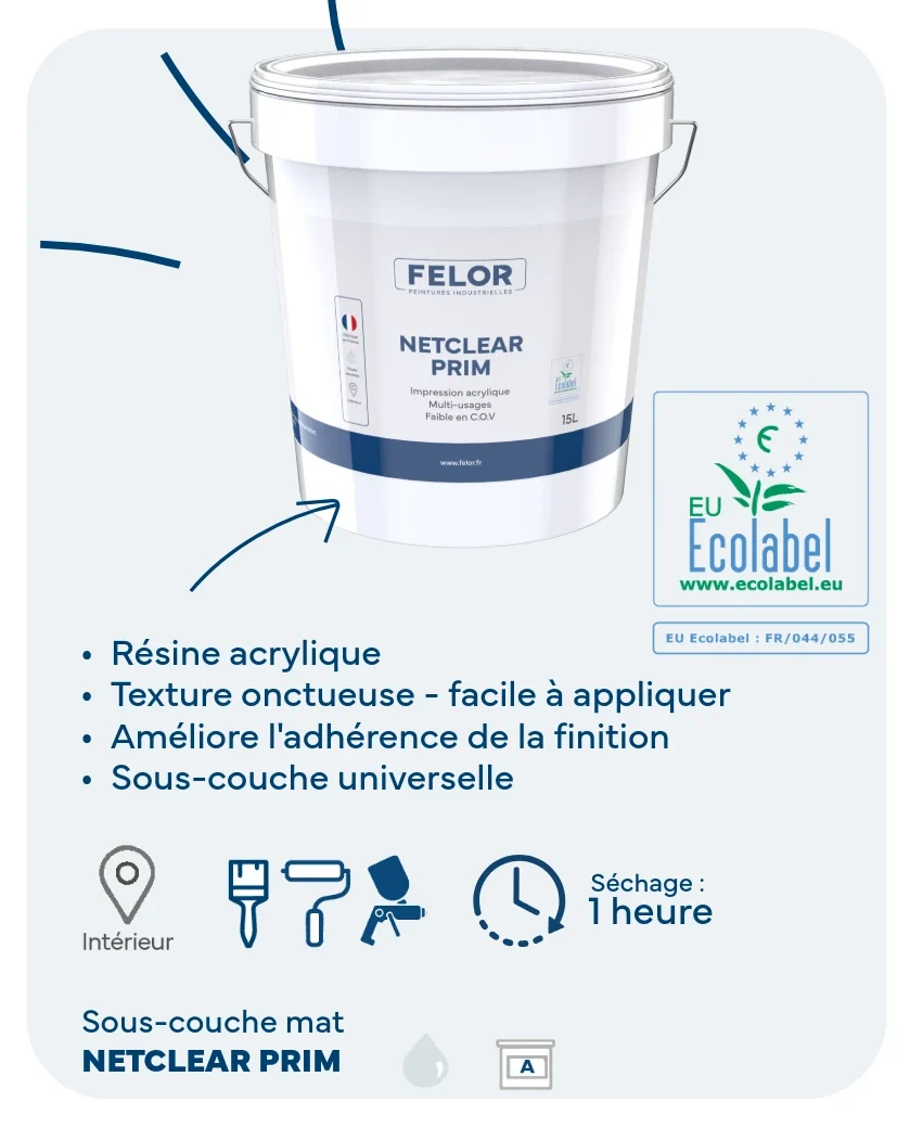 Sous-couche ECOLABEL avant finition mur et plafond intérieur - NETCLEAR PRIM