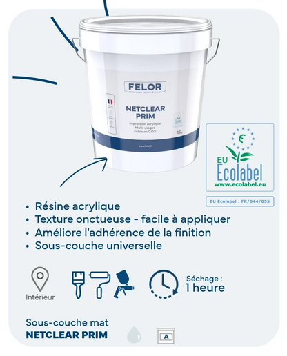 Sous-couche ECOLABEL avant finition mur et plafond intérieur - NETCLEAR PRIM